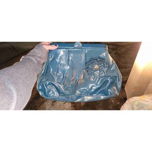 Womens Blue Leather Strap Flared Luxury Shoulder Bag